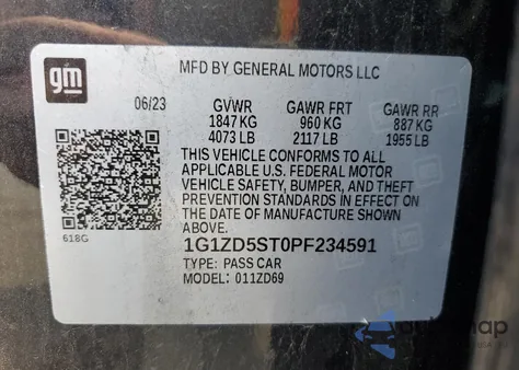 2023 Chevrolet Malibu Lt z USA, uszkodzony, nr VIN 1G1ZD5ST0PF234591